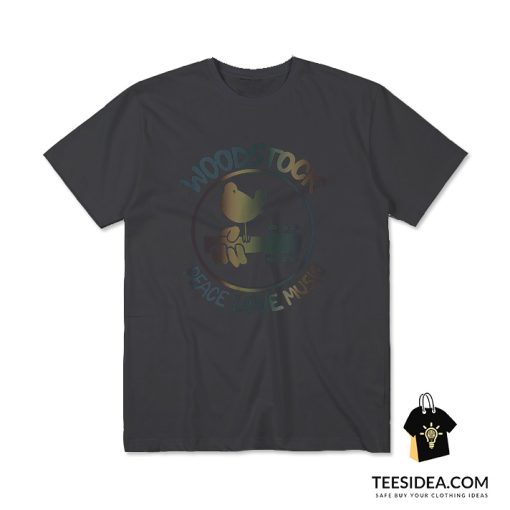 Woodstock Peace Love Music Technicolor Birdie T-Shirt